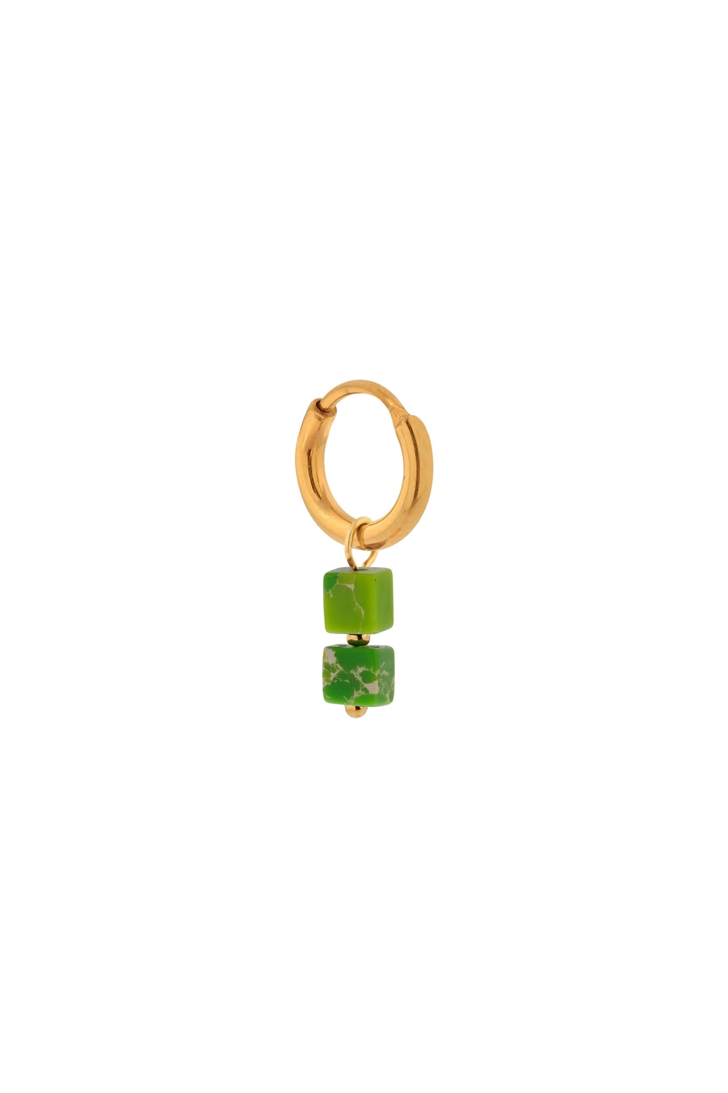 Single Cube Green Hoop - Gold