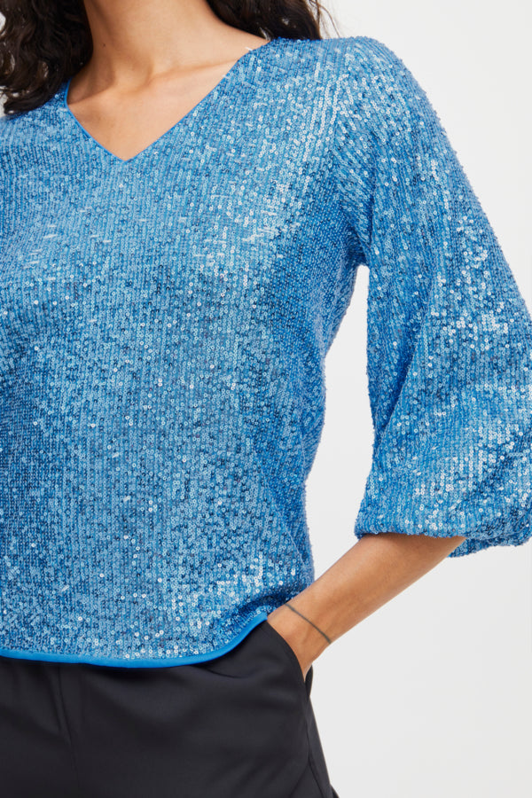Solia Sequince V-Neck Blouse / Swedish Blue