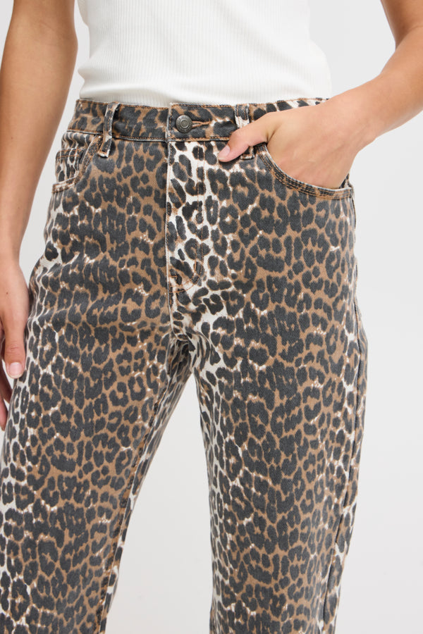 Jannah UHW Staight Leg Jeans / Tobacco Brown Leo Printed