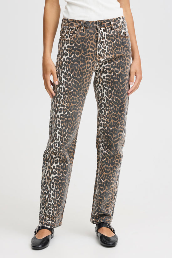 Jannah UHW Staight Leg Jeans / Tobacco Brown Leo Printed