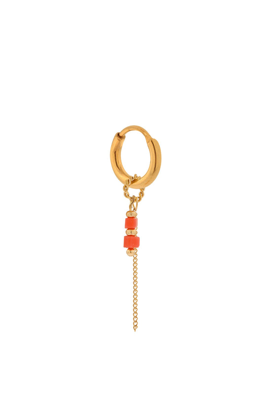 Single Chain Coral Stone Hoop - Gold