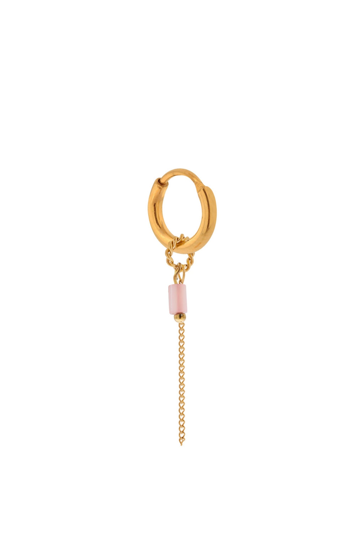 Single Chain Pink Stone Hoop - Gold
