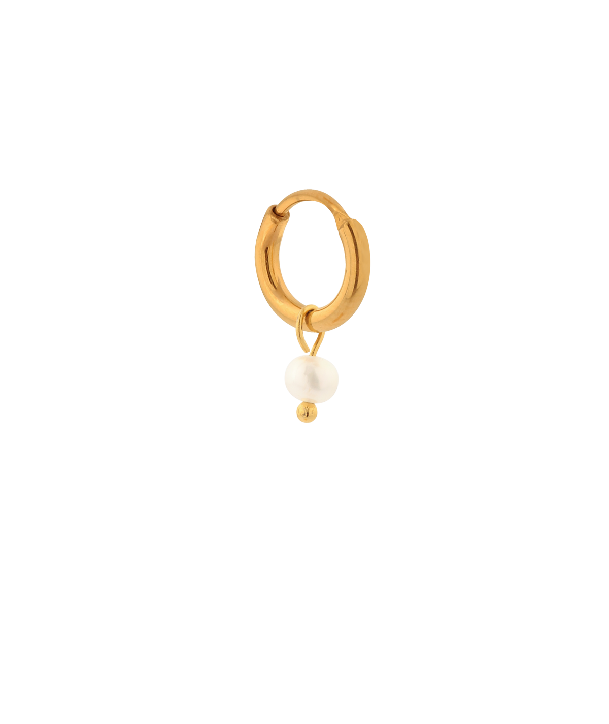Single Small Pearl Dot Hoop - Gold