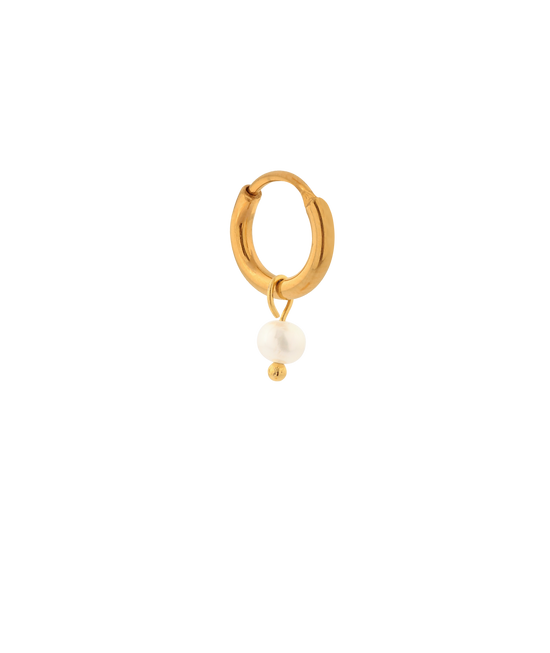 Single Small Pearl Dot Hoop - Gold