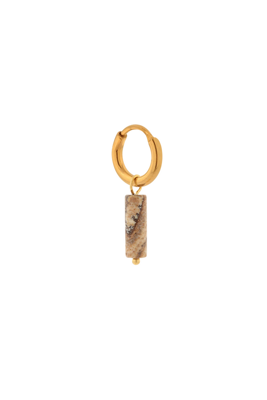 Single Large Brown Agate Tube Hoop - Gold